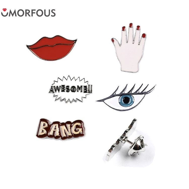 10PCS/Lot Sexy red lips eyes palm BANG great AWESOME brooch badge High Quality