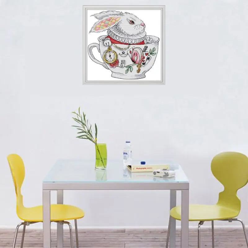 Teacup кролик рукоделие Счетный 14CT напечатаны крестиком комплект с вышивкой DIY украшение для дома ручной работы