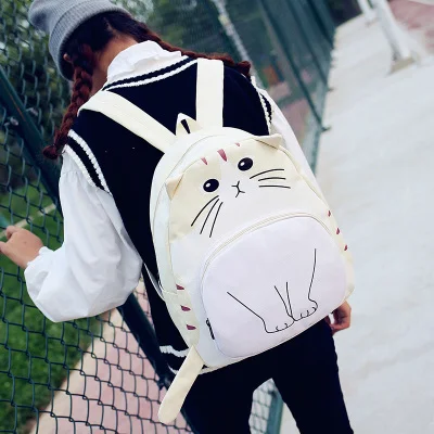 

Korean Leisure Simple Men Women Daily Funny Personality Cartoon Cat Backpack College Student Street Trend Canvas Backpack
