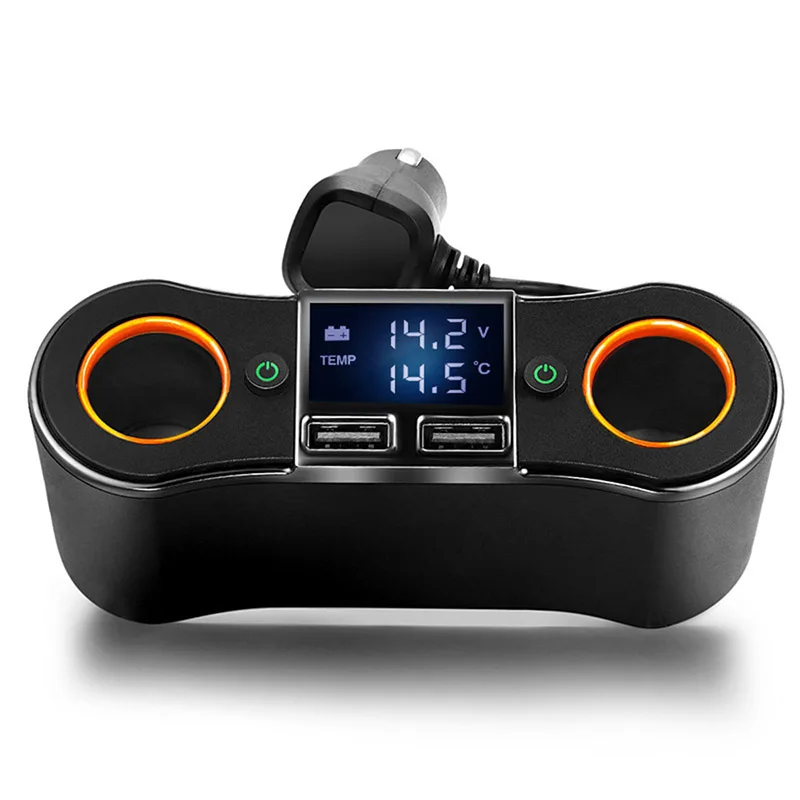 1 to 2 Car Charger Dual USB Port Fast Charging Cigarette Lighter Socket