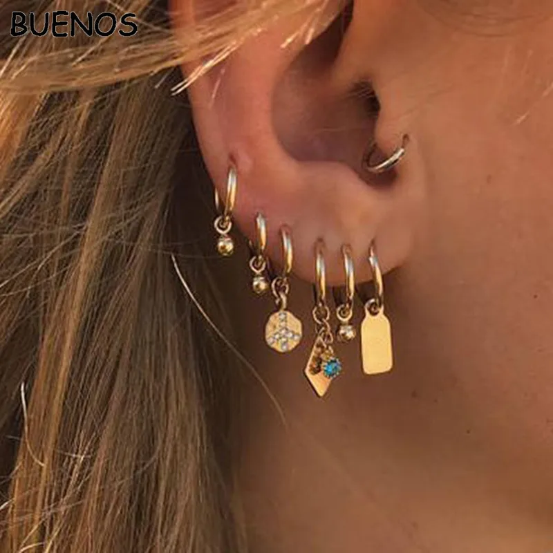 

BUENOS Small hoop earrings for women cartilage godness cross heart star earring gold color hoop earrings jewelry gift for girls