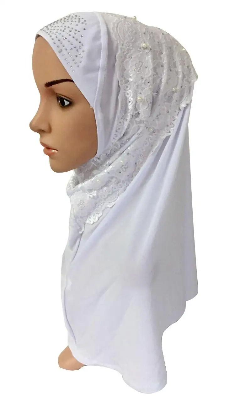 Женский мусульманский хиджаб с цветочным узором, кружевной длинный шарф, исламский Амира, головной убор, шали, головной убор, цельный трикотажный Рамадан