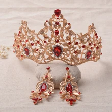 2016 Nueva Moda Magnífico Cristal Rojo Corona Nupcial Tiaras de Cristal Verde de la Boda de Novia Accesorios de Boda Del Desfile de pelo