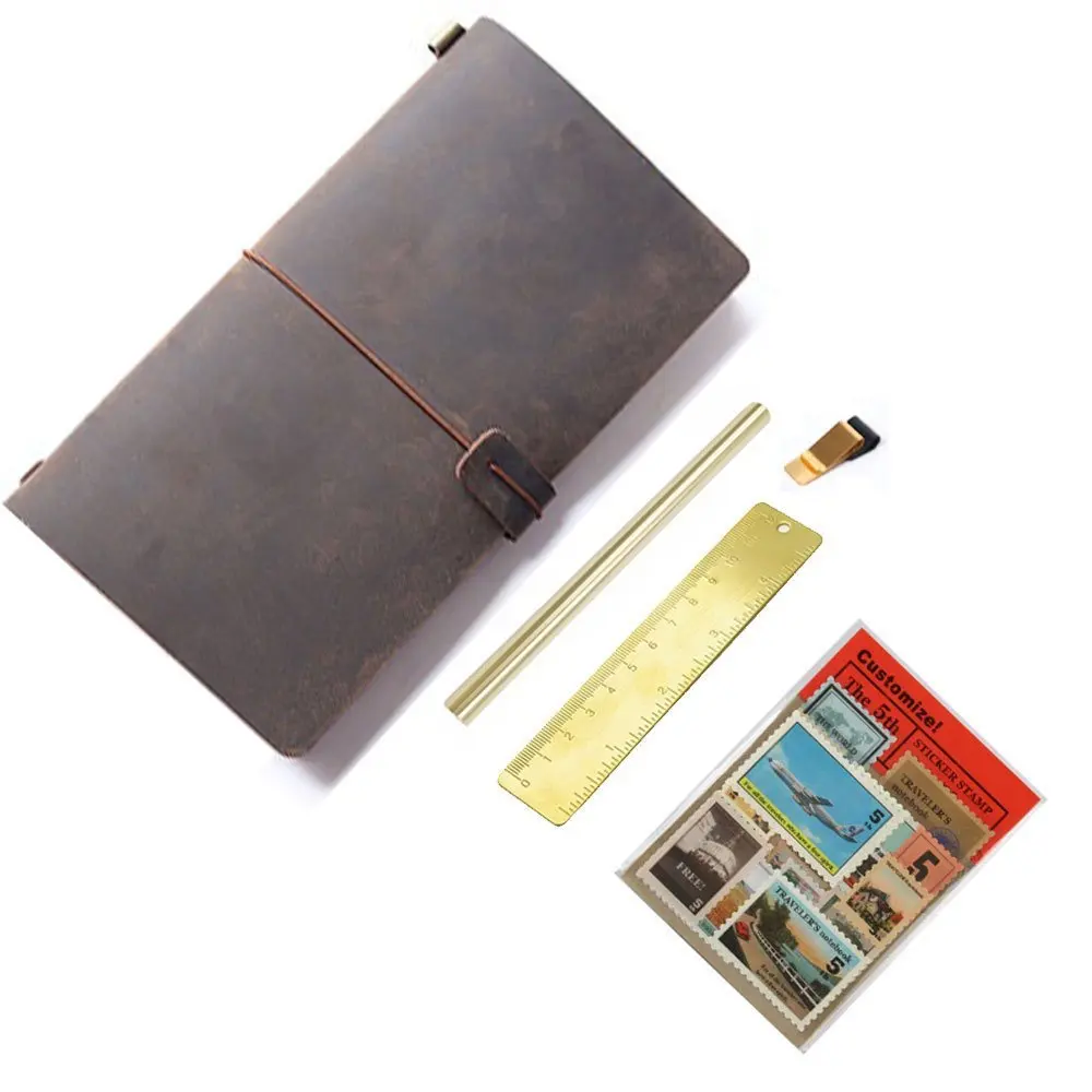 

Vintage Handmade Refillable Journals Diary genuine leather notebook diary notepad Traveler's Notebook travels (12x21cm) pack set