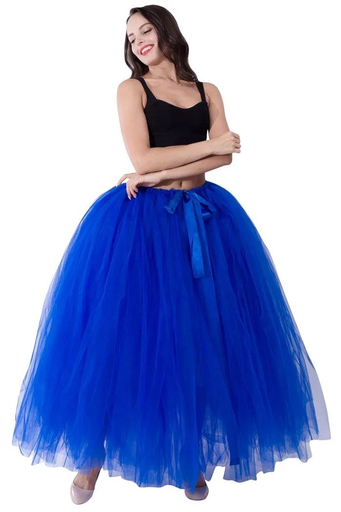 MisShow, высокое качество, 3 слоя, 100 см, летняя длинная фатиновая юбка, модные плиссированные юбки-пачки, женские юбки Лолиты, Нижняя юбка для подружек невесты - Цвет: royal blue