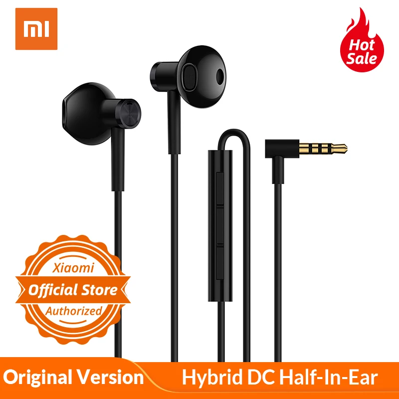 Billig Original Xiaomi Hybrid DC Halb In Ohr Kopfhörer 3,5mm Mikrofon Draht Control Dual Taucher Horn L Form kopfhörer für Android IOS