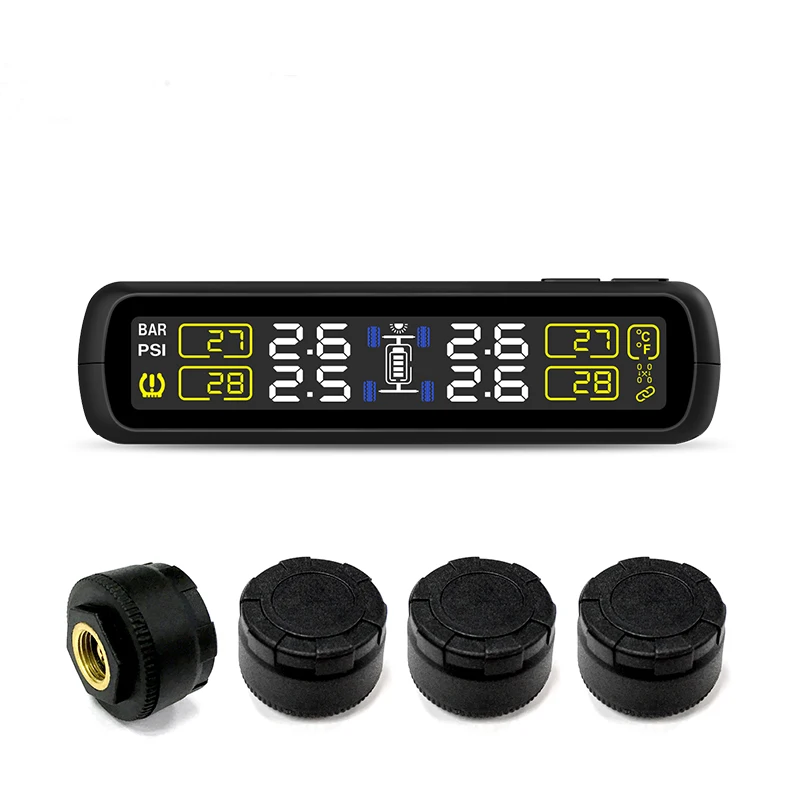 T881B TL TPMS Tire Pressure Alarm With 4 External Sensors And PSI BAR