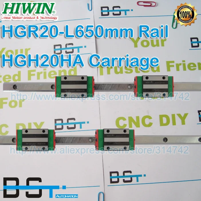 

2pcs New Original HIWIN HGR20 -L 650mm Linear Rail + 4pcs HIWIN HGH20HA Lengthen Linear carriages blocks