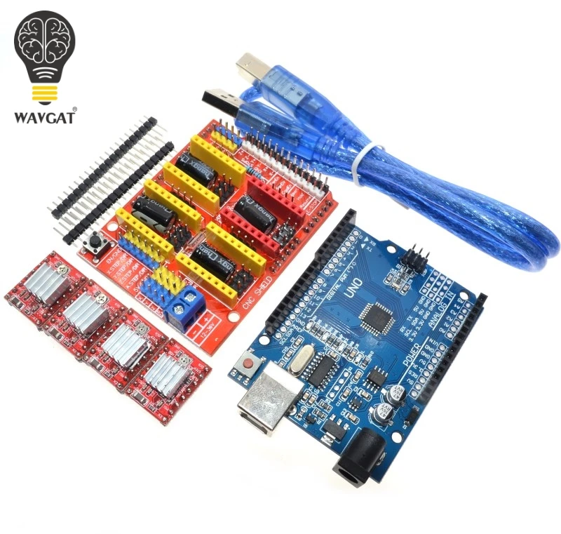 شحن مجاني! Cnc درع v3 النقش آلة 3D طابعة + 4 قطعة A4988 سائق لوح تمديد UNO R3 مع كابل يو اس بي