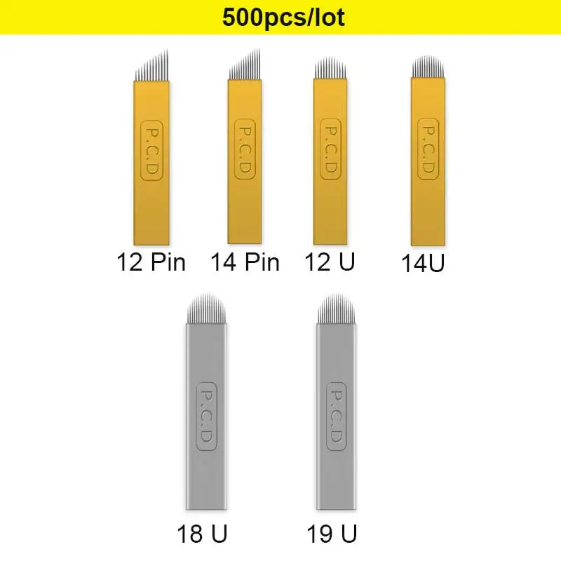 500 шт. 12 контактов Lamina Nano Blade Premium 12 жестких 0,25 мм 12U14U/19U 3R постоянный макияж микроволокна иглы для Tebori Pen