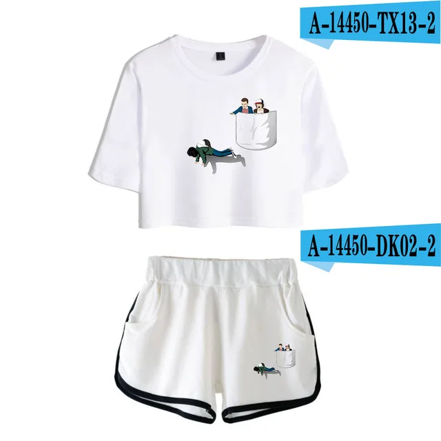 Girls Outfit Stranger Things New 2D print Leisure Women Two Piece Set Shorts+lovely T-shirts Hot Sale Tracksuit - Цвет: 15