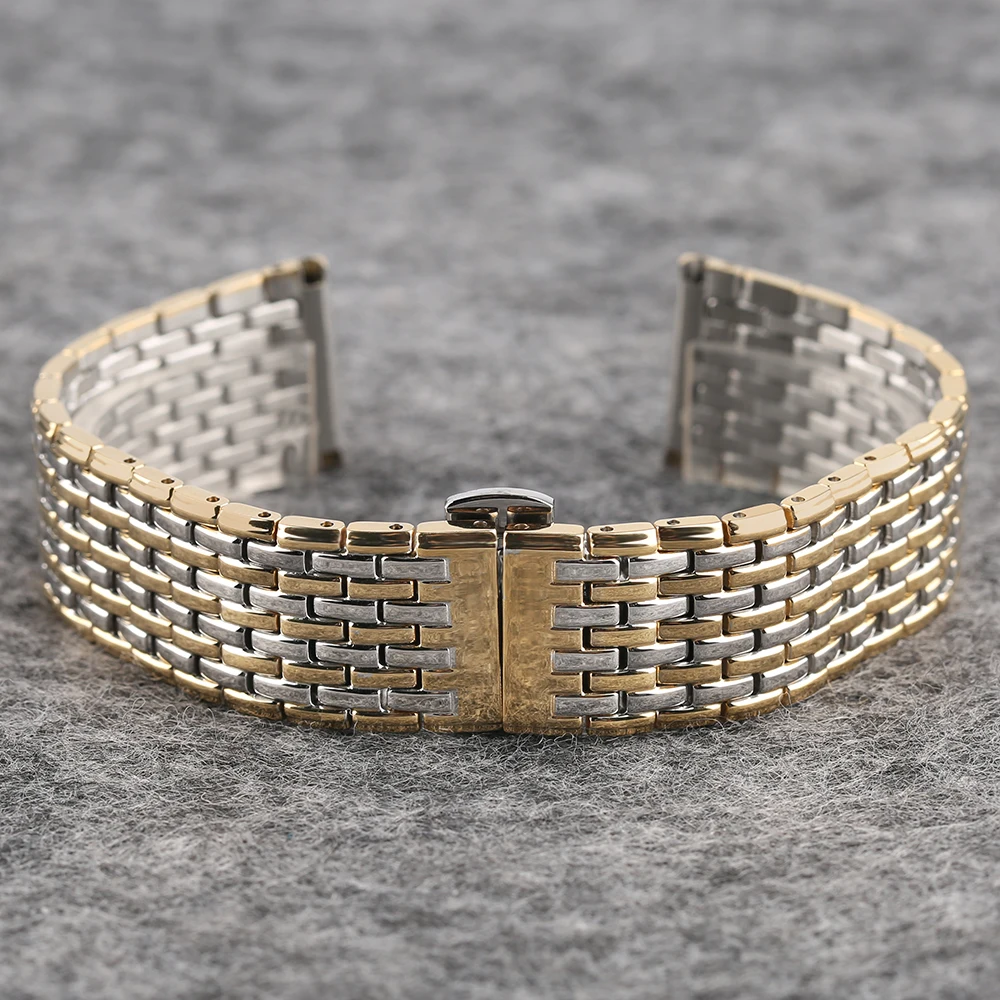 20 22mm Adjustable Bracelet Stainless Steel Yellow Gold & Silver Luxury Solid Link Watch Band Wrist Strap Replacement Watchband (11)