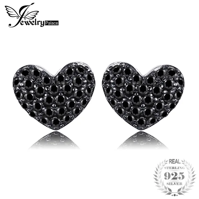 JewelryPalace Fashion 0.29ct Natural Black Spinel Love Heart Earrings For Women JewelryPalace Fashion 0.29ct Natural Black Spinel Love Heart Earrings For Women