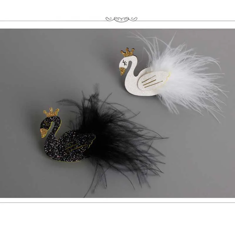 

Glitter White and Black Swan Hair Clip Party Prom wedding Crown Cartoon Animal Goose Barrette Further Princess Hairpin for Gift