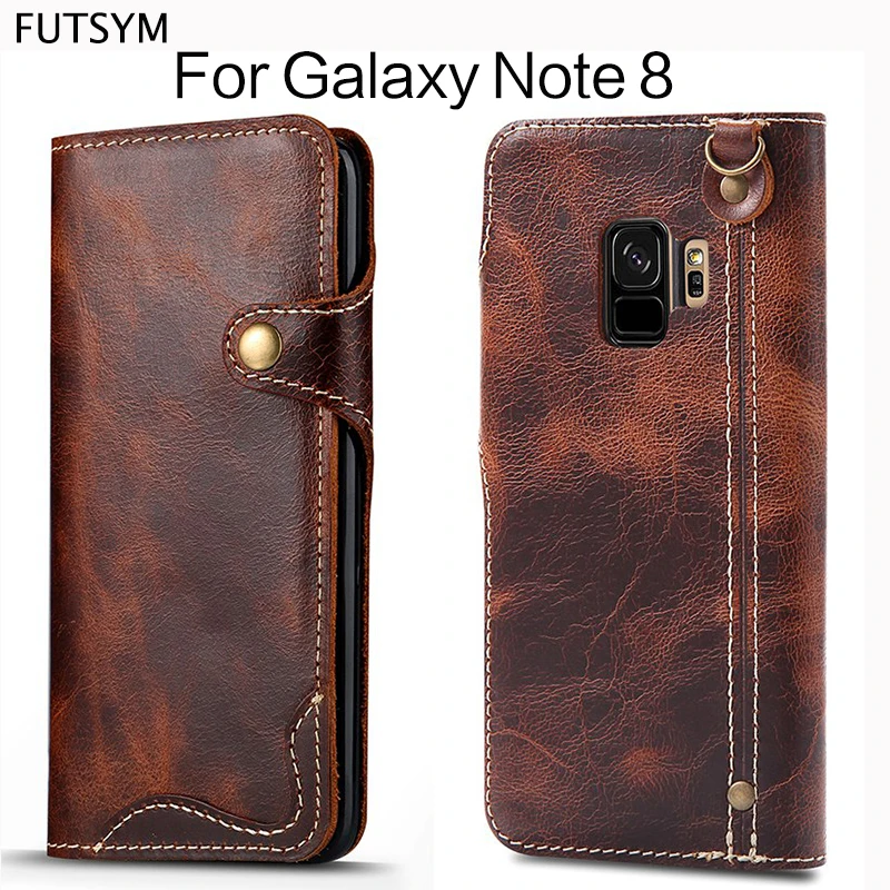 Genuine Real Leather Wallet Cover for Samsung Galaxy S9 S9 Plus Flip Case Luxury Thin Card Slot with Strap for Samsung S9 Plus