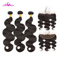 Ali Coco Brazilian Body Wave 3 Bundles With Lace Frontal Closure Natural color/ #2/#4 Human Hair Bundles With Lace Frontal Ali Coco Brazilian Body Wave 3 Bundles With Lace Frontal Closure Natural color/ #2/#4 Human Hair Bundles With Lace Frontal