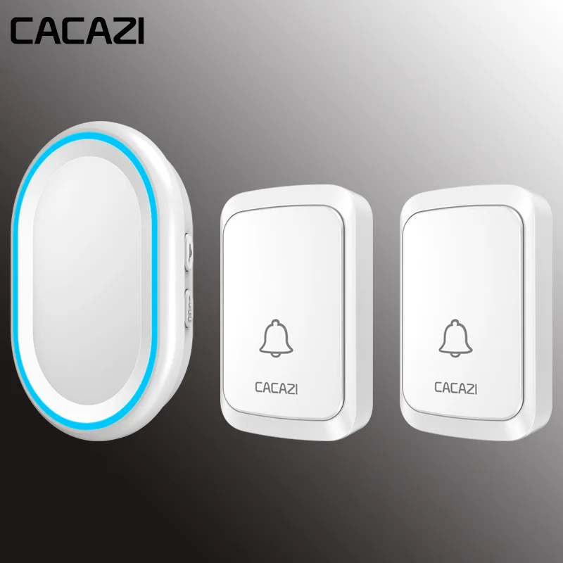 white 2x1 CACAZI Беспроводной дверной звонок интеллигентая(ый) дверной звонок светодиодный Ночной светильник 300 метрового дистанционного Водонепроницаемый Батарея дома вызова 58 Ловец снов 300 м Диапазон - Цвет: white 2x1
