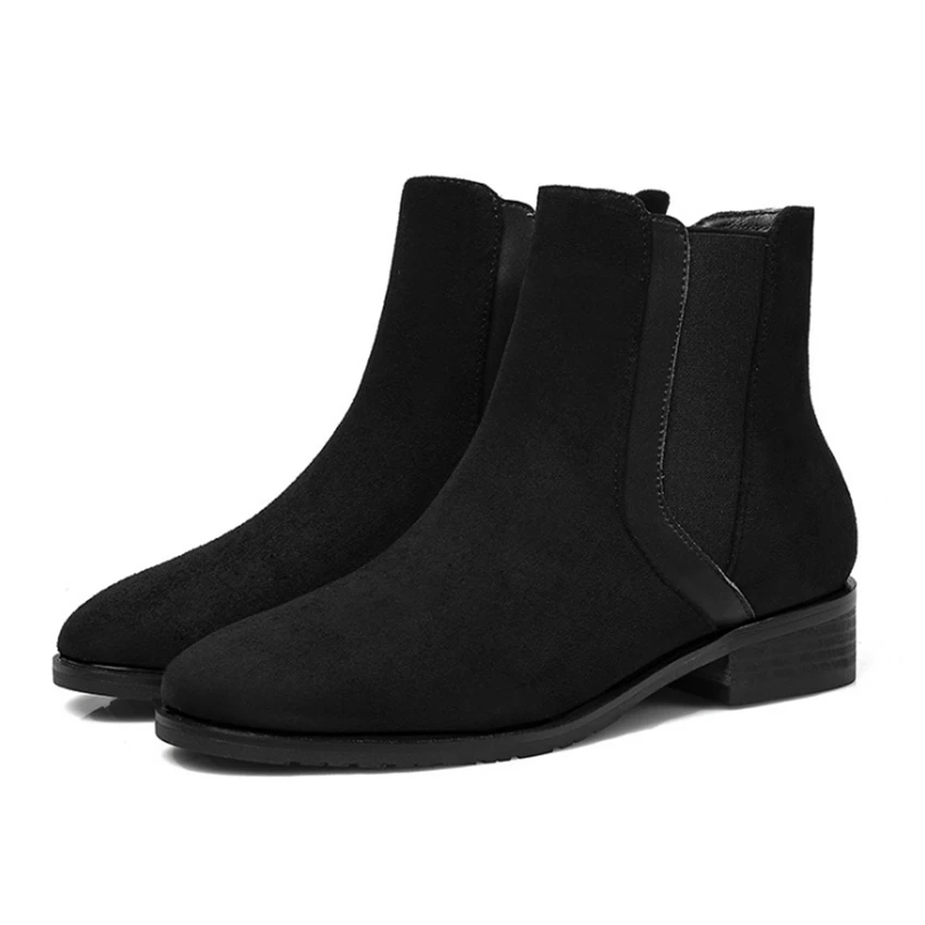 Women Short Ankle Boots Low Heels Round Toe Chelsea Boots Black Shoes ...