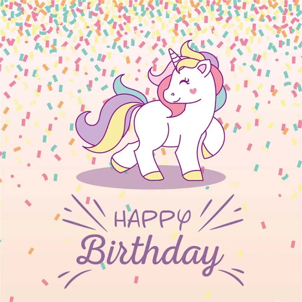 Laeacco Unicorn Party Baby Birthday Ribbons Pattern Photographic Background Customized Photography Backdrops For Photo Studio