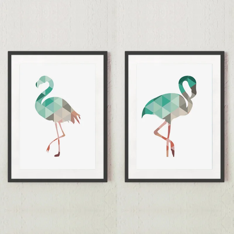 

Geometric Coral Flamingo Canvas Art Print Poster Wall Pictures on the wall for Home Decoration Canvas painting Frame not include