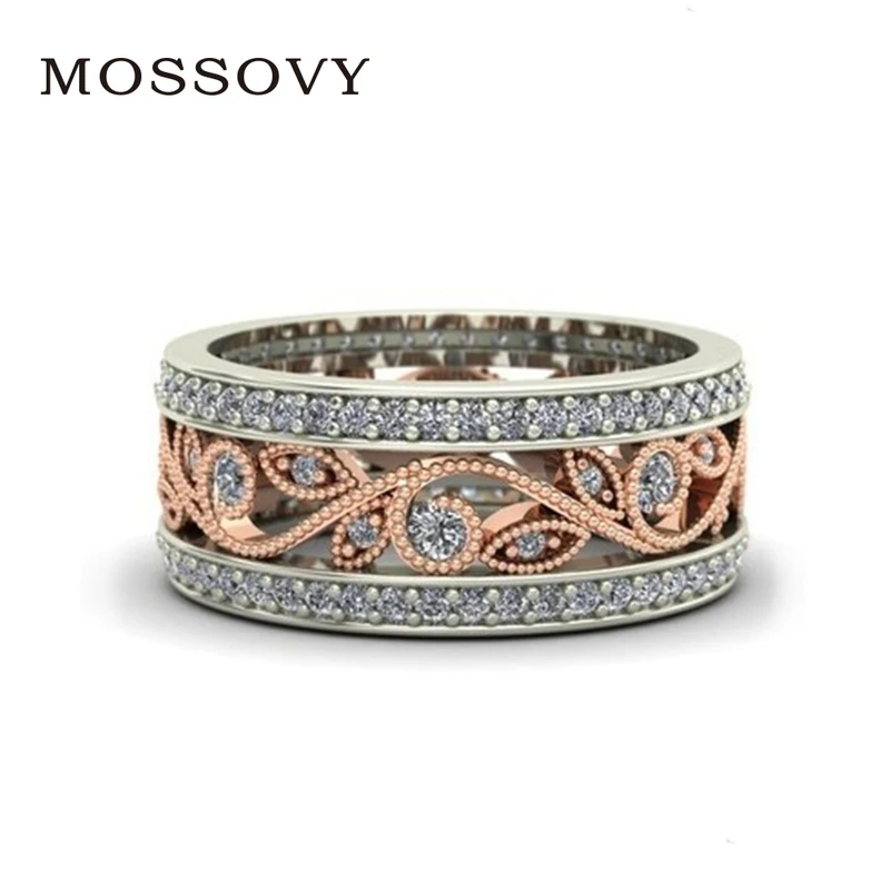 Mossovy Zircon Rose Gold Flower Engagement Ring for Female Fashion Jewelry Rhinestone Wedding Rings for Women Bague Femme Anil