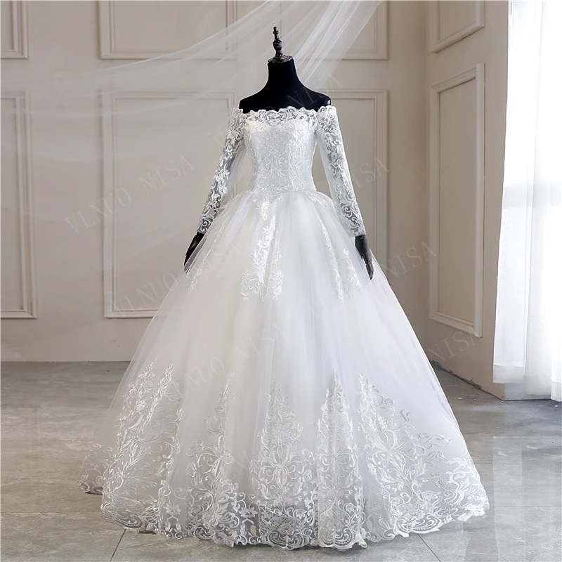 Vestido De Noiva размер больше свадебное платье кружевное с длинными рукавами вырезом