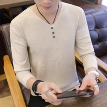 Осень, новинка, мужской свитер с v-образным вырезом, Одноцветный свитер с высоким воротом, Молодежный, для развития нравственности, джокер
