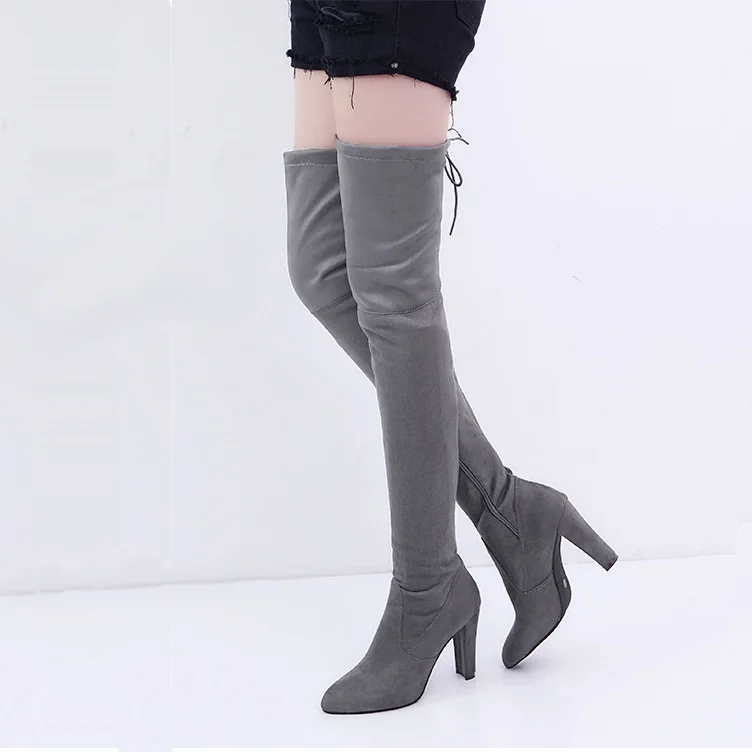 

New Over The Knee Boots Women Shoes Winter Stretch Keep Warm High Heels Long ShoesElastic Band