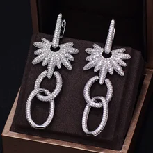 GODKI Brand New Hot Fashion Popular Luxury Long Dangle Full Cubic Zirconia Pave Silver Wedding Earring For Women