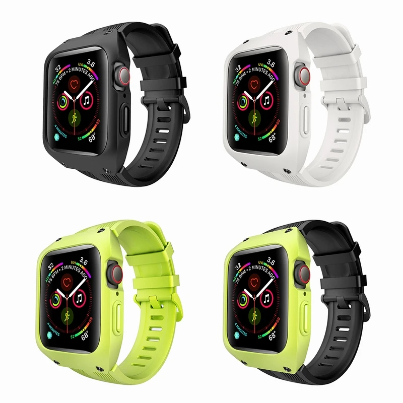 Спортивный силиконовый ремешок с защитным чехлом для Apple Watch Series 4 44 мм повседневные силиконовые Ремешки для наручных часов для IWatch 4 44 мм