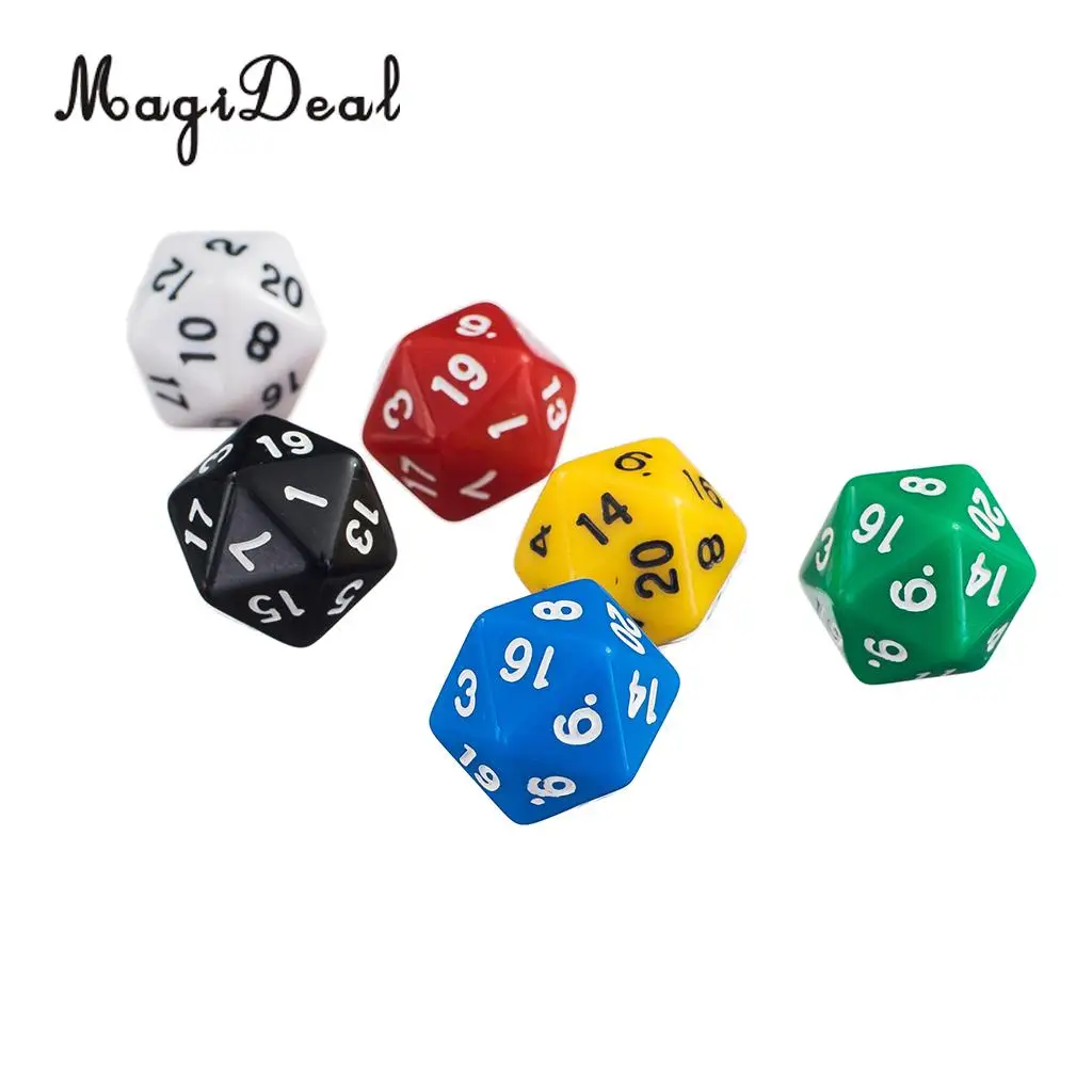 MagiDeal Novelty 6Pcs D20 Gaming Dice Twenty Sided Die RPG D&D Six Opaque Colors for Funny Family Party Pub Club Dice Game Sport