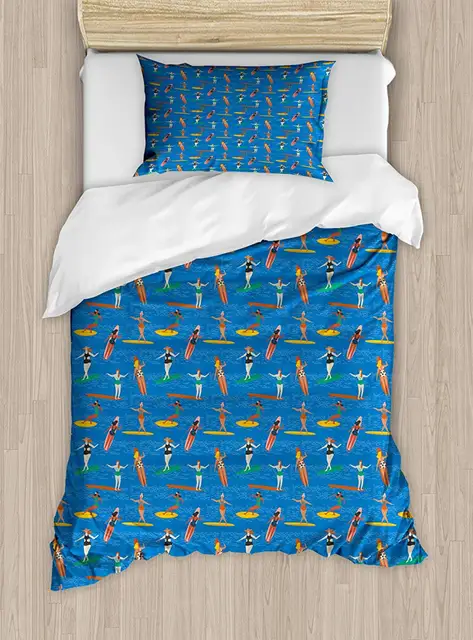 Aliexpress Surf Duvet Cover Set Woman Surfers In Surf Duvet Cover Set Woman Surfers In On Sea Waves Art Deco Style Pattern