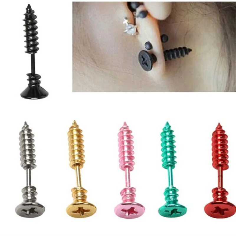 

1 Pair Fashion Steampunk Screw Stud Earrings Unisex Fine Stainless Steel Whole Screw Stud Earring Punk Top Quality AntiAllergic