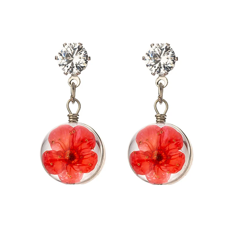 

Suteyi Creative Beautiful New Glass Ball Earring Fashion With Dried Flower In It Drop Earrings Gift For Woman Jewelry