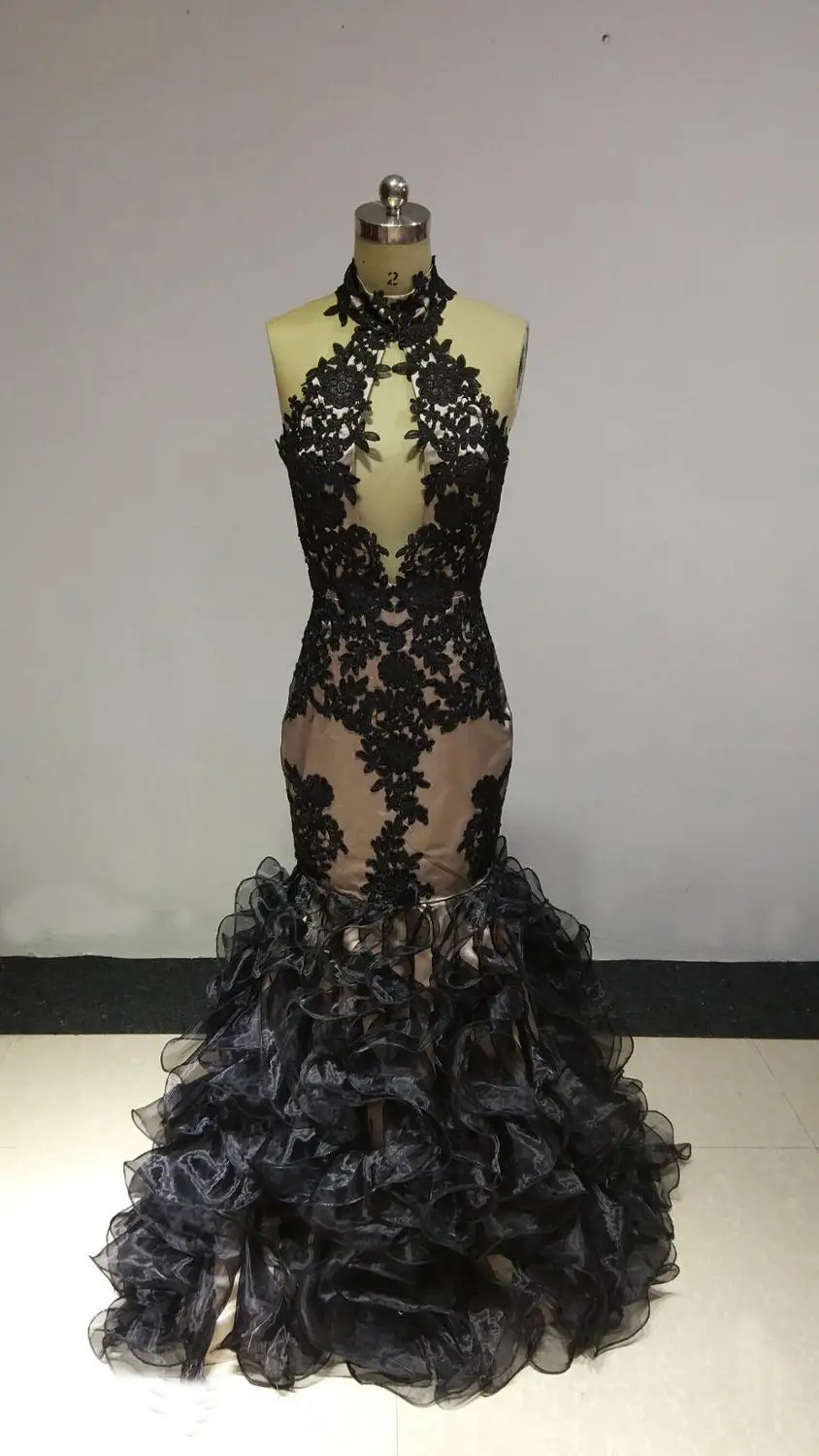 Applique Lace Open back Hoge Kraag Alencon kant-Heup gewikkeld rok half mouw Rits Applique Lace Open back Hoge Kraag Alencon kant-Heup gewikkeld rok half mouw Rits