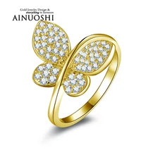 AINUOSHI 10K Solid Yellow Gold Women Engagement Ring Sona Diamond Jewelry Top Quality Butterfly Shape Joyeria Fina Femme Rings