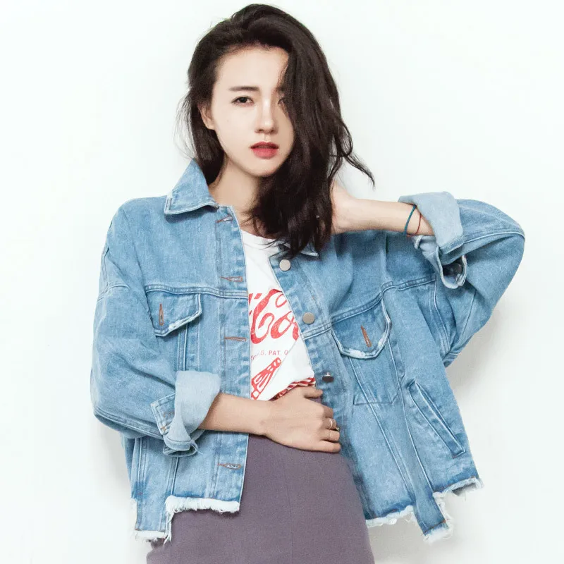 

Women's Denim Jacket 2019 Autumn Joker Denim Jacket Women's Washed White Irregular Short Jacket Jacket Women's Wear