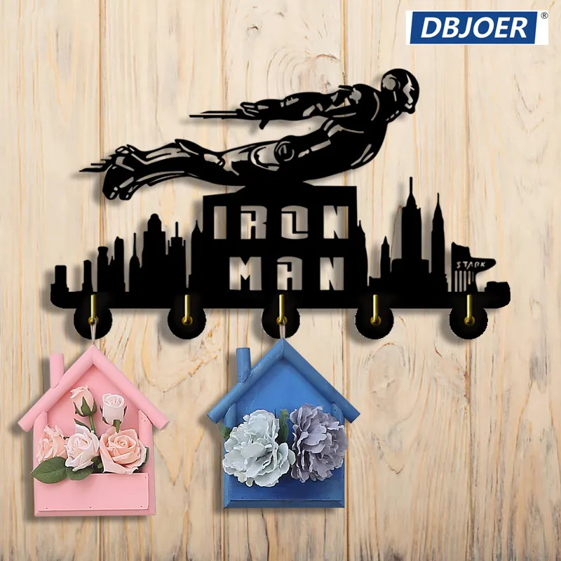 

IRON MAN Vertical Over the Door Organizer Rack Coats Caps Holder with 5 Hooks Strong Adhesive Sticker solid wood Hooks Wall Door