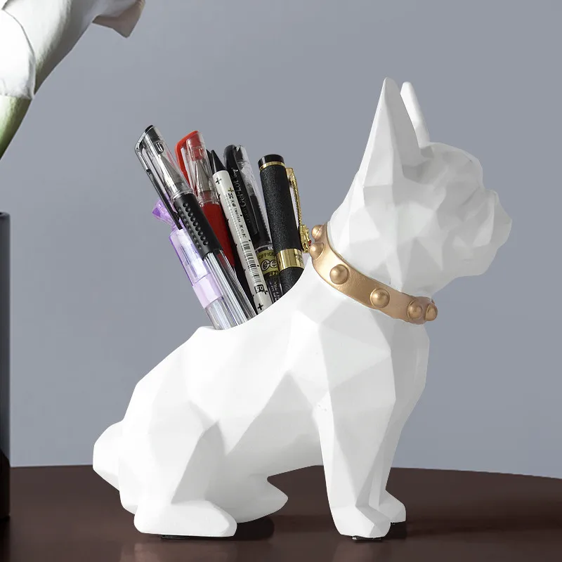 Моделирование животных бульдог Собака Статуя карандаш ваза смолы ремесленника рабочего стола украшения офиса L2979