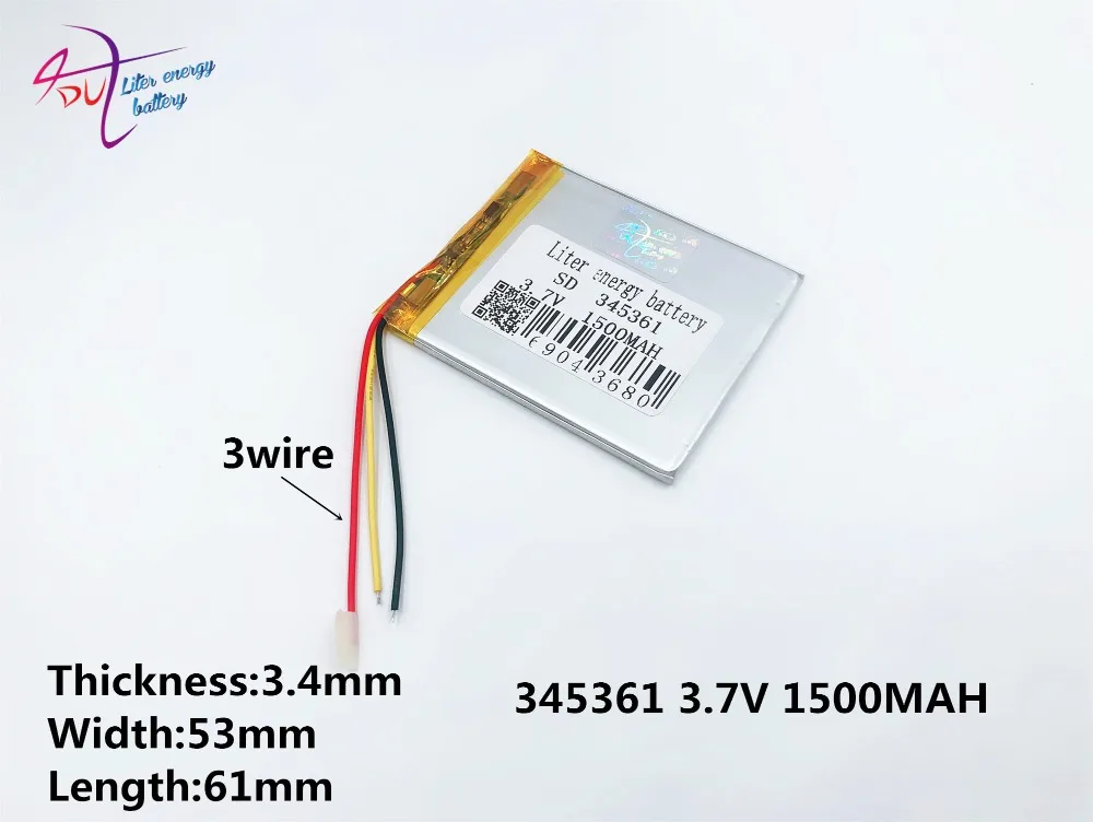 3 линия 345361 3,7 V 1500mAh 355060 литиево-полимерный lipo аккумуляторные батареи ионные ячейки для Рисованные подложки электронных книг bluetooth-головки