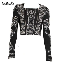 Новинка лета, женские короткие куртки с длинным рукавом и круглым вырезом, бодикон, бисероплетение, кристаллы, геометрические, Сексуальные клубные куртки для вечеринок, платья Vestido