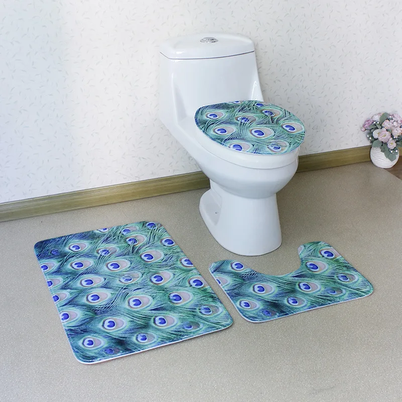 

Seaside landscape printing polyester bathroom anti-slip mat three-piece water-absorbing lint kitchen toilet removable carpet