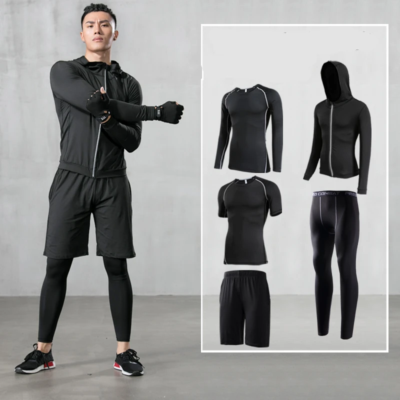 

5PCS/Set Compression Sports Suits Men's Running Sets Quick Dry Basketball Tights Gym Fitness Sportswear Jogging Training Clothes