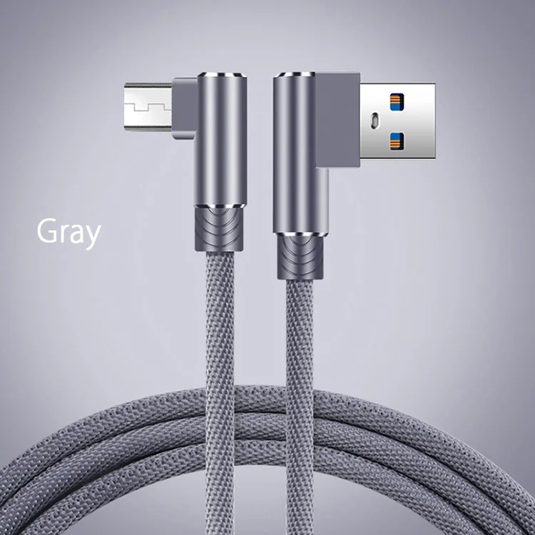 2.4A Micro Usb кабель 90 градусов прямоугольный Micro-usb кабель для быстрой зарядки 3 м 2 м Microusb для Xiaomi Redmi 8 7 7A LG K40 OPPO F9 - Цвет: Gray