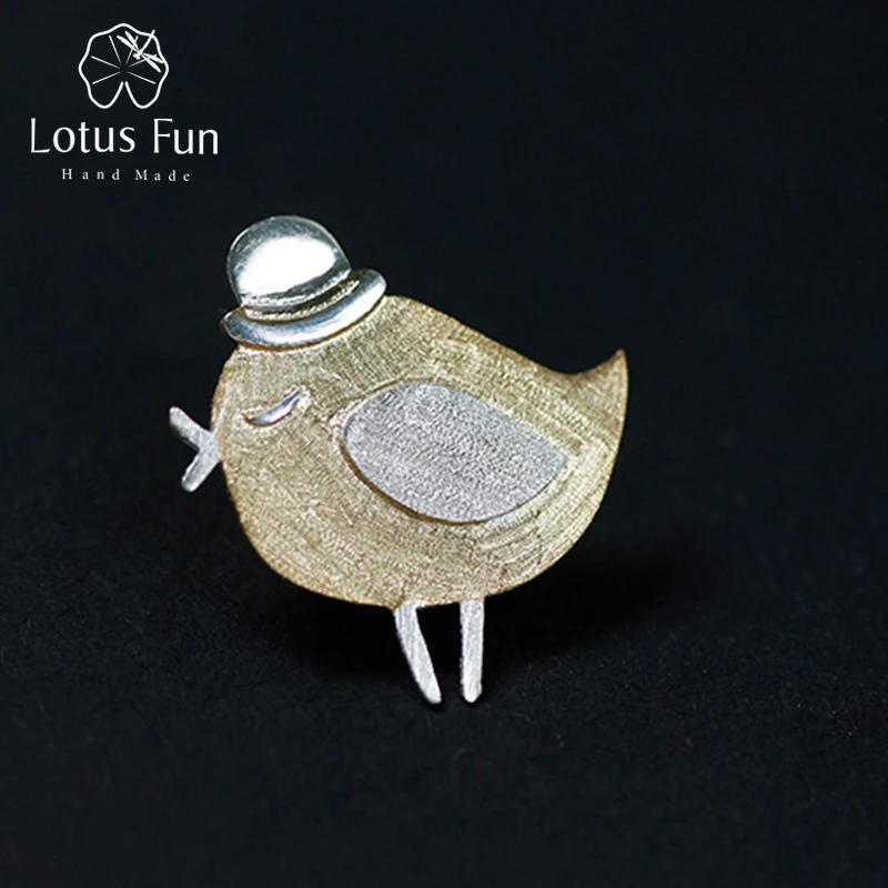 

Lotus Fun Real 925 Sterling Silver Natural Handmade Fine Jewelry Lovely Gentleman Bird Design Brooches Pin Broche For Women