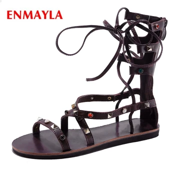 

ENMAYLA Genuine Leather Lace-Up Casual Genuine Leather Women Sandals Sandalias Mujer Zapatos De Mujer Size 34-39 ZYL2008