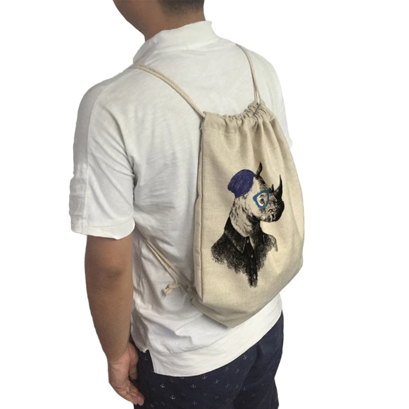 

2018 New Arrival Canvas Embroidery Hand-Drawn Rope Bag Sports Fitness Travel Backpack 1224A