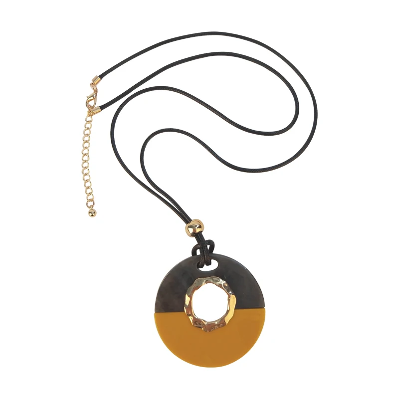 Guanlong классическое модное акриловое ожерелье для женщин с большим полимерным круглым геометрическим розовым кулоном длинное кожаное ожерелье в виде цепи, ювелирные изделия - Окраска металла: yellow