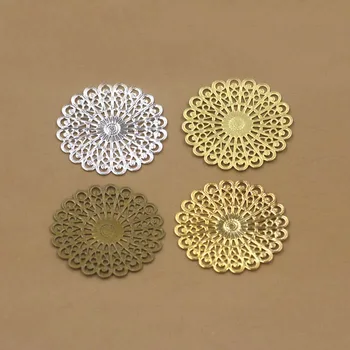 

38mm Vintage Filigree Circle Flower Charms Connectors Blanks Metal Bu Yao Hair Sticks Jewelry Accessories Findings Multi-color