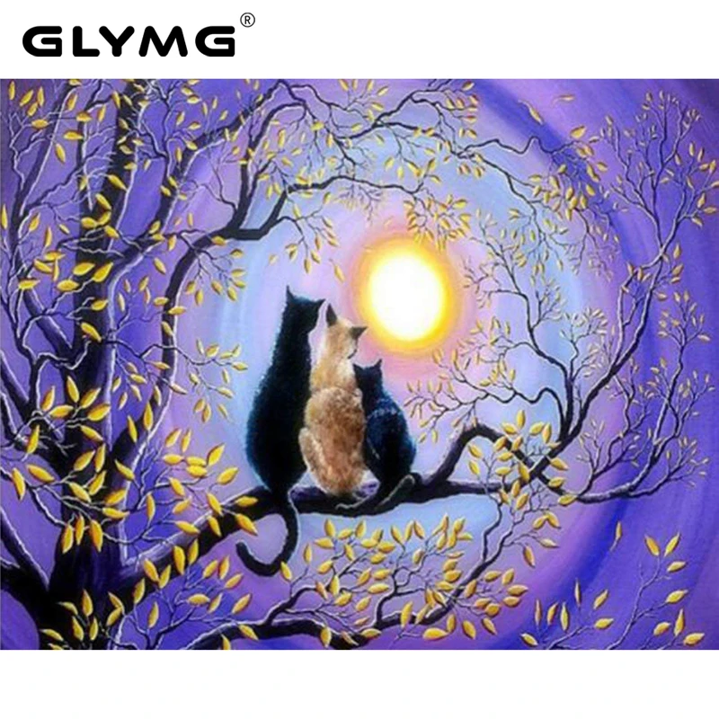GLymg Diy Moon Cat Diamond Painting Cross Stitch Rhinestones Embroidery 5D DIY Diamond Painting Kit Full Square Drill Craft Home
